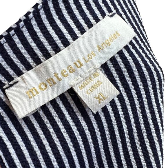 Monteau Striped Ruffle Sleeve Blouse Navy Blue White Size XL - Picture 10 of 11